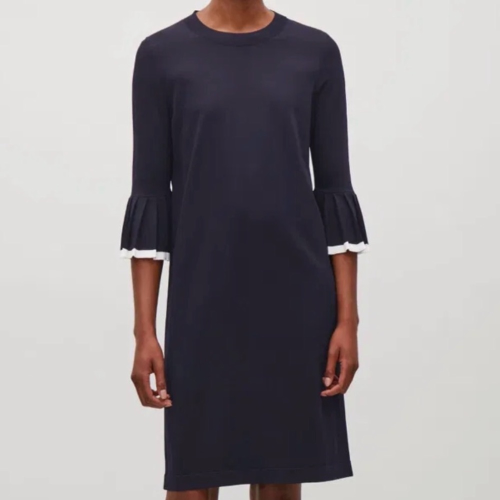 COS Navy Dress with Pleated Sleeves